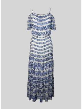 Blue and White Floral Off-the-Shoulder Maxi Dress